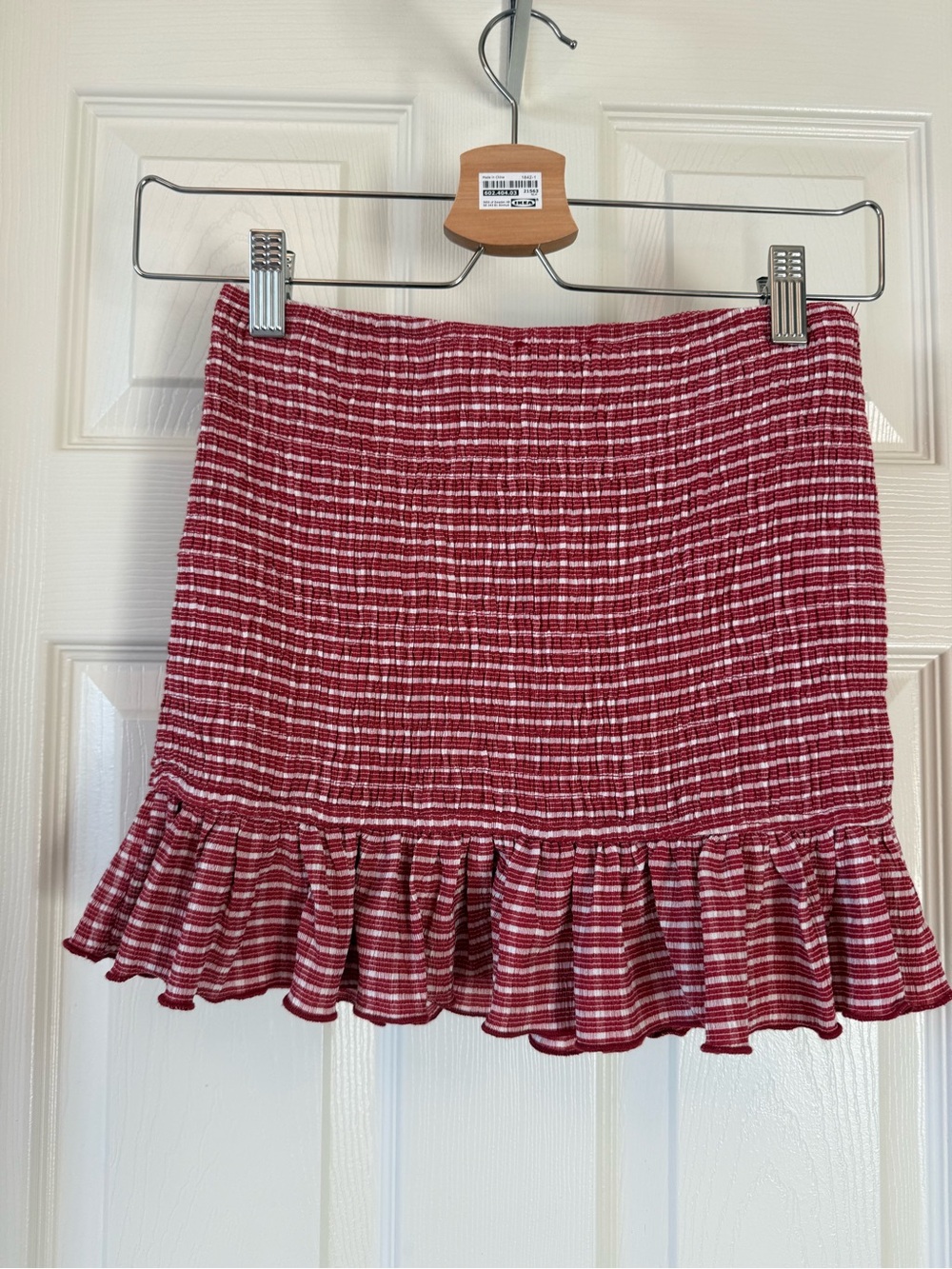 Princess Polly Red & White Smocked Ruffle Mini Skirt